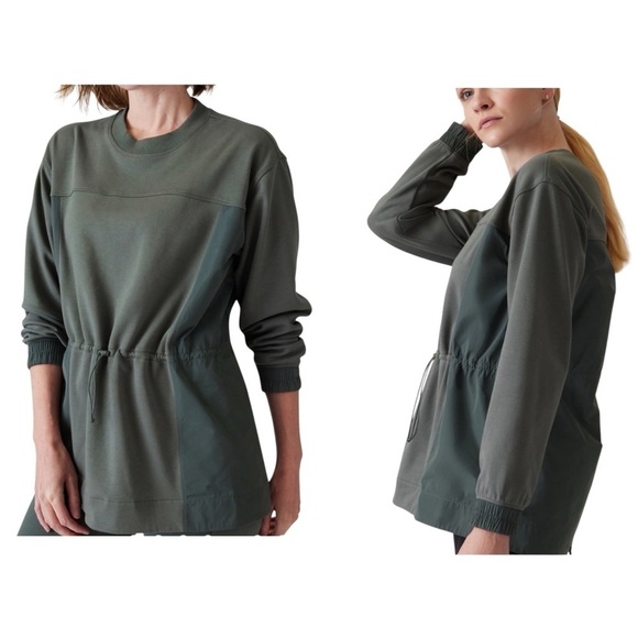 ATHLETA TRIUMPH HYBRID CREWNECK SWEATSHIRT NWOT XS OVERSIZED GORPCORE ATHLEISURE - Picture 1 of 12